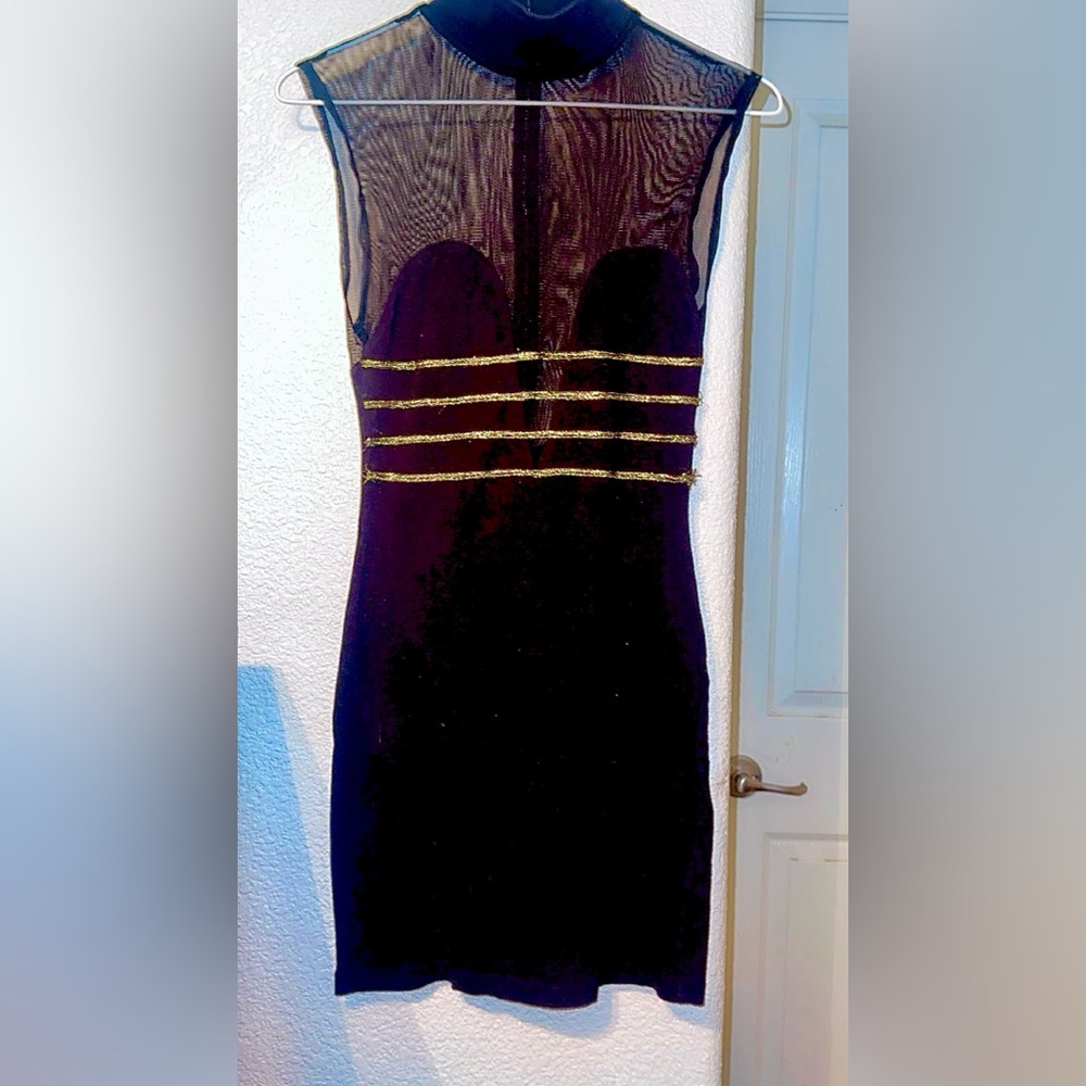Motel Black and Gold Mini Sheer and Black Dress
